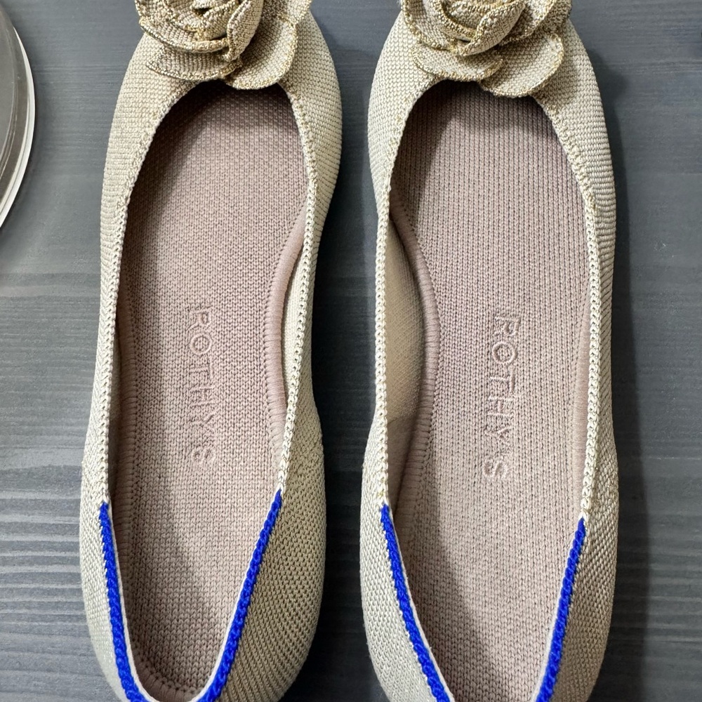 Rothy's Beige Flats with Gold Floral Accent - Picture 4 of 4